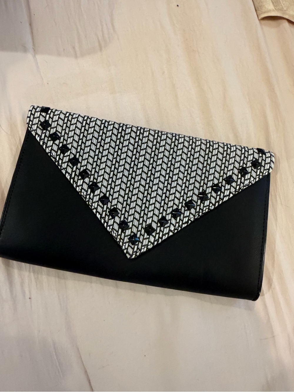 Aldo Black Clutch with Patterned White Flap